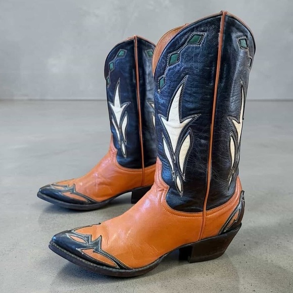 Vintage 1980s–90s Justin Rockabilly Inlay Cowboy Boots • Women’s Size 7.5 B - Picture 4 of 6
